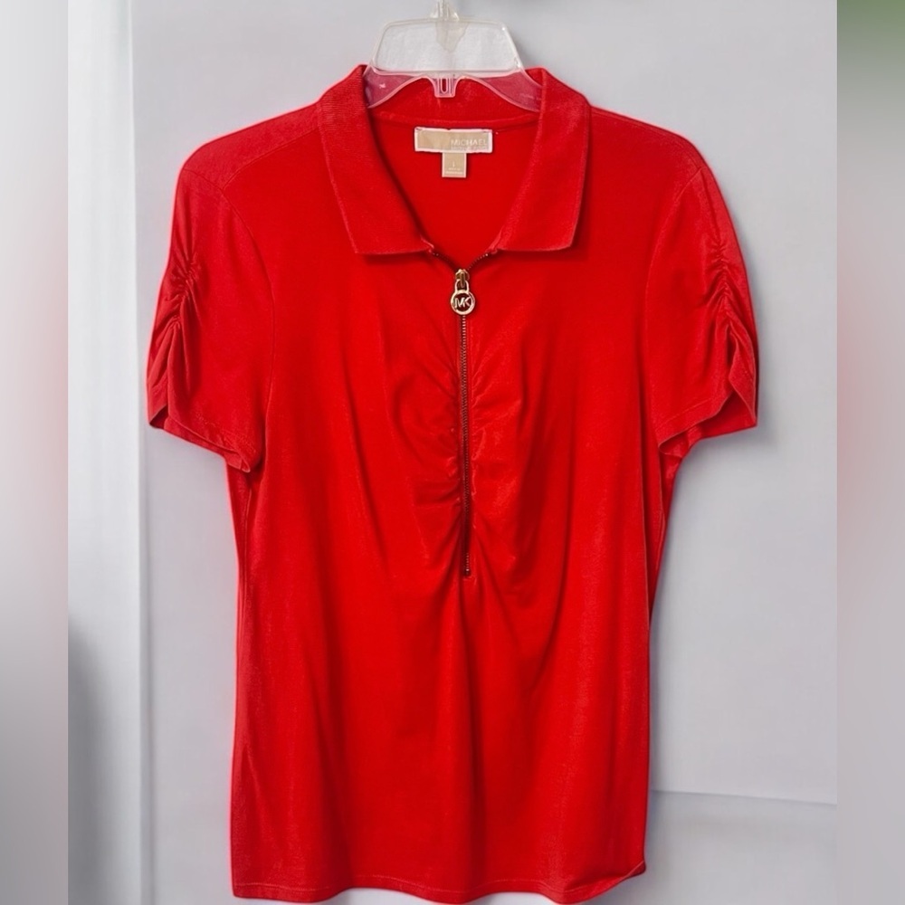 Michael Kors Vibrant Red Zipper Blouse☑️